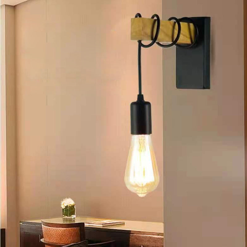Rectangular Square Wood Arm Wall Lamp