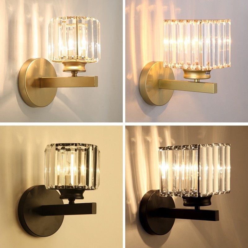 Square Round Ribbed Crystal Wall Lamp