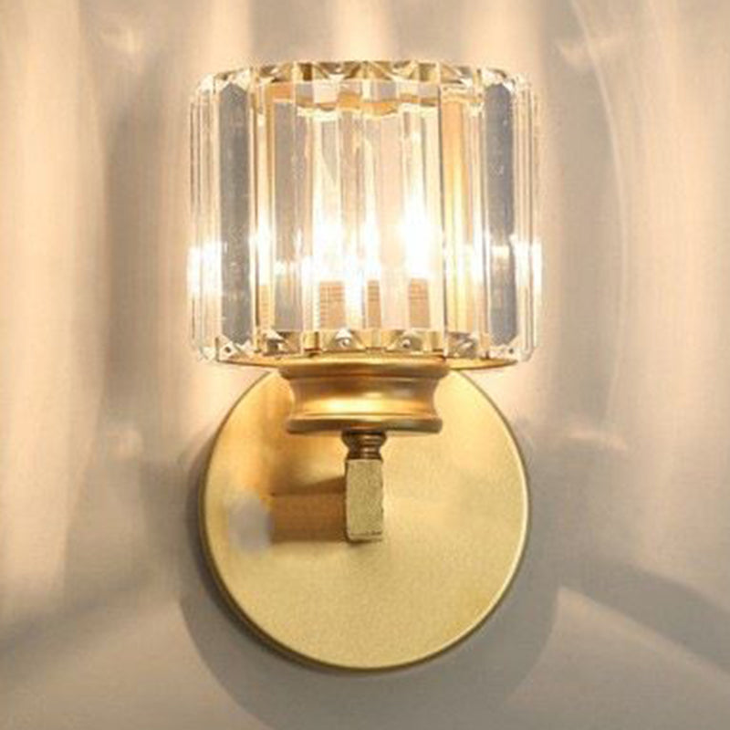 Square Round Ribbed Crystal Wall Lamp