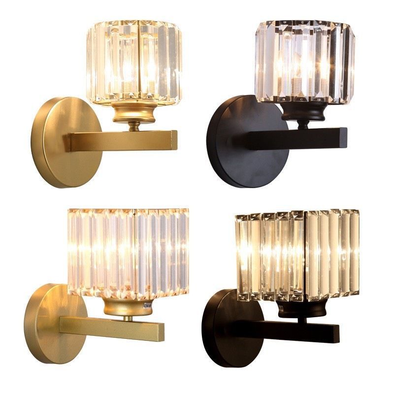 Square Round Ribbed Crystal Wall Lamp