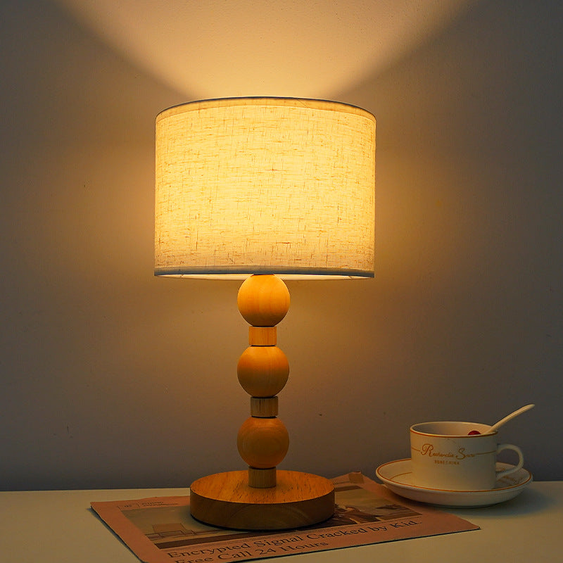 Cylinder Fabric Wood Bead Table Lamp