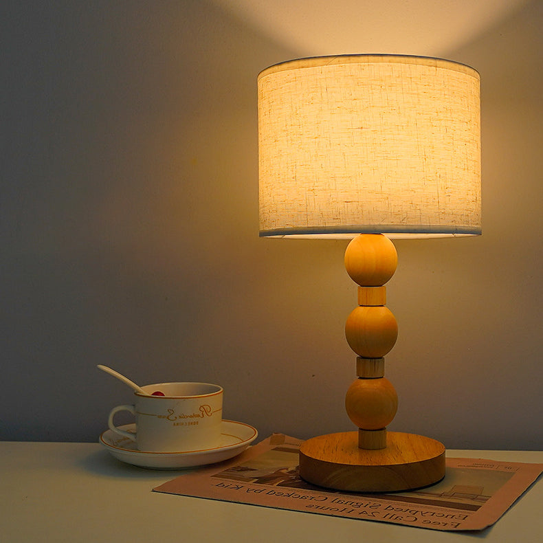 Cylinder Fabric Wood Bead Table Lamp
