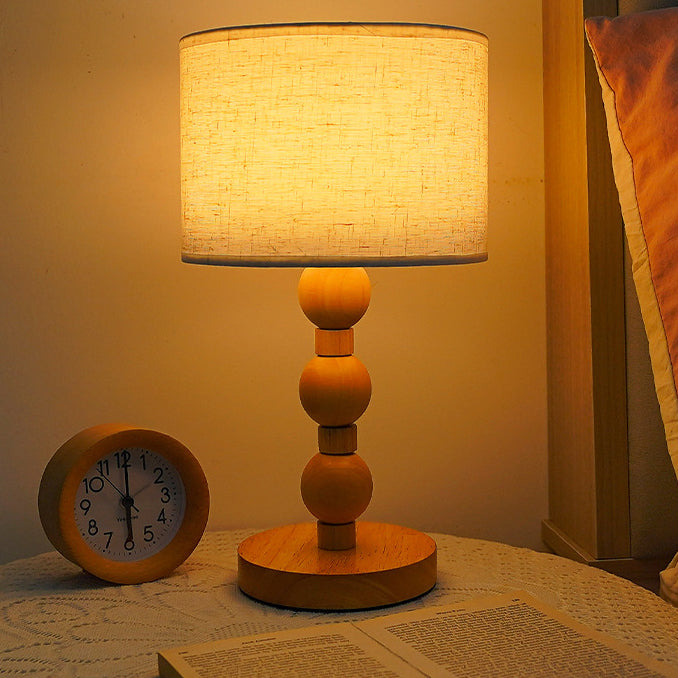 Cylinder Fabric Wood Bead Table Lamp