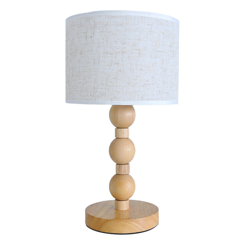 Cylinder Fabric Wood Bead Table Lamp