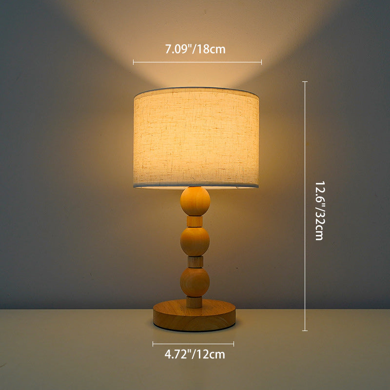 Cylinder Fabric Wood Bead Table Lamp