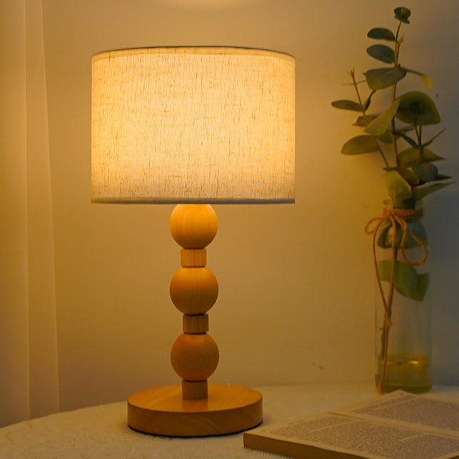 Cylinder Fabric Wood Bead Table Lamp
