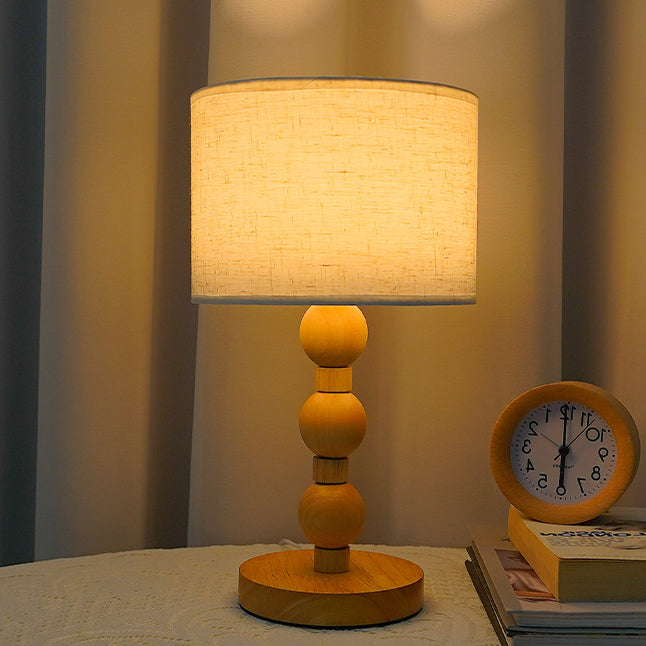 Cylinder Fabric Wood Bead Table Lamp