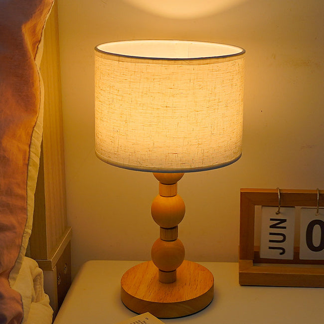 Cylinder Fabric Wood Bead Table Lamp