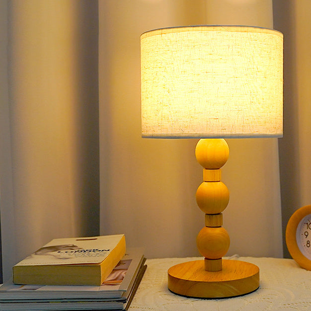 Cylinder Fabric Wood Bead Table Lamp