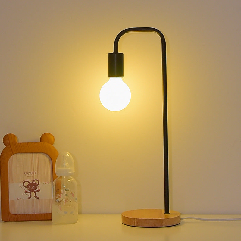 Bent Iron Wood Living Table Lamp
