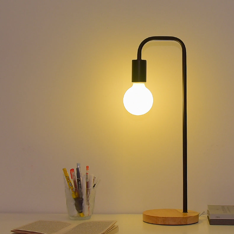 Bent Iron Wood Living Table Lamp