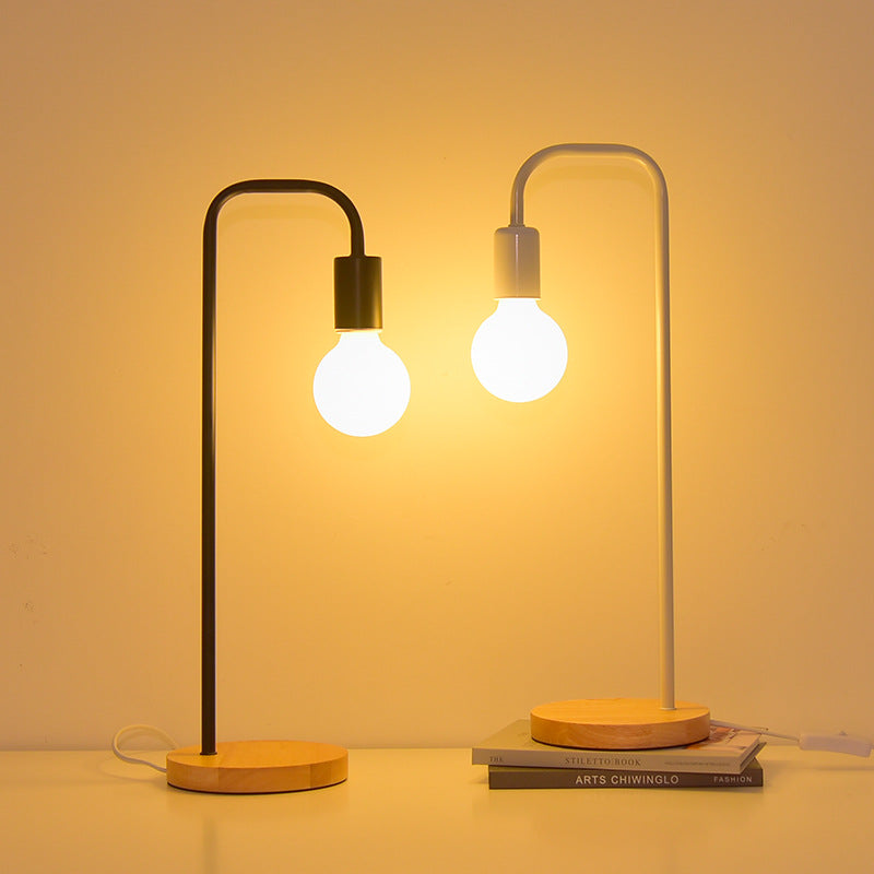 Bent Iron Wood Living Table Lamp