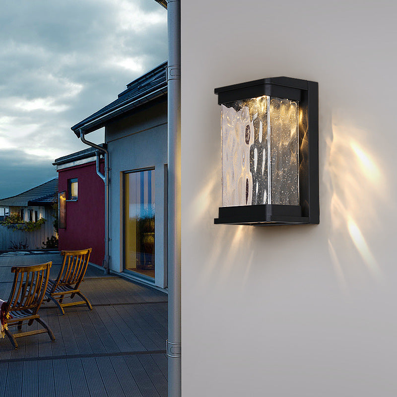 Rectangular Stone Textured Bubble Outdoor Light