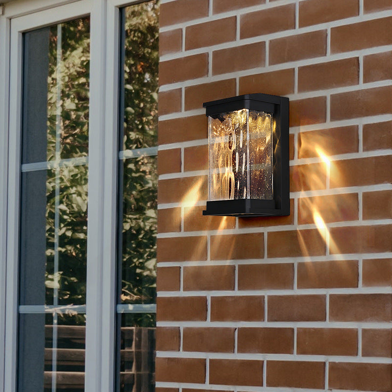 Rectangular Stone Textured Bubble Outdoor Light