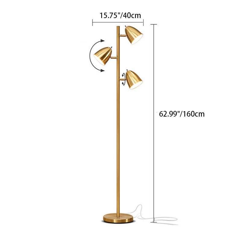 Cylinder Long Rod Iron 3-Light Floor Lamp