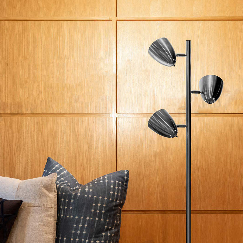 Cylinder Long Rod Iron 3-Light Floor Lamp