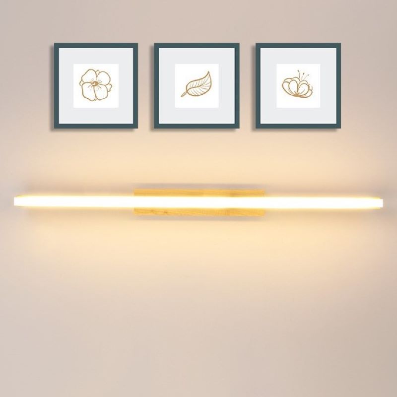 Rectangular Long Rubber Wood Wall Lamp