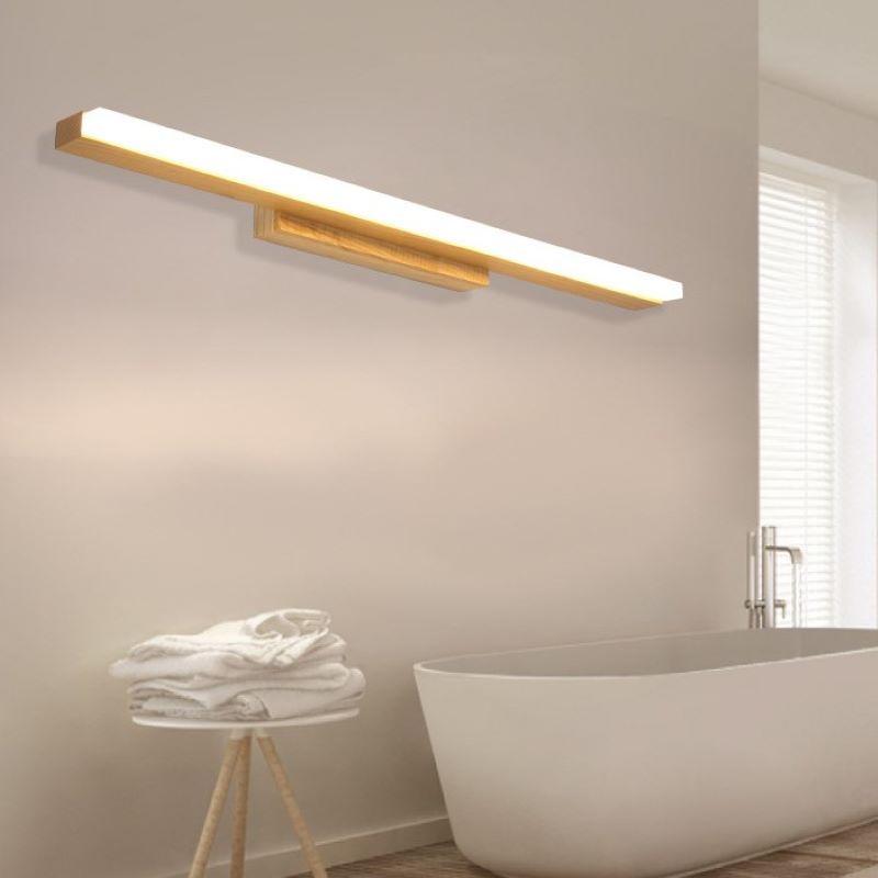 Rectangular Long Rubber Wood Wall Lamp