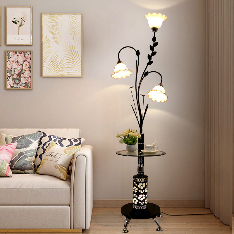 Round Cylinder Flower Chandelier 3-Light Floor Lamp