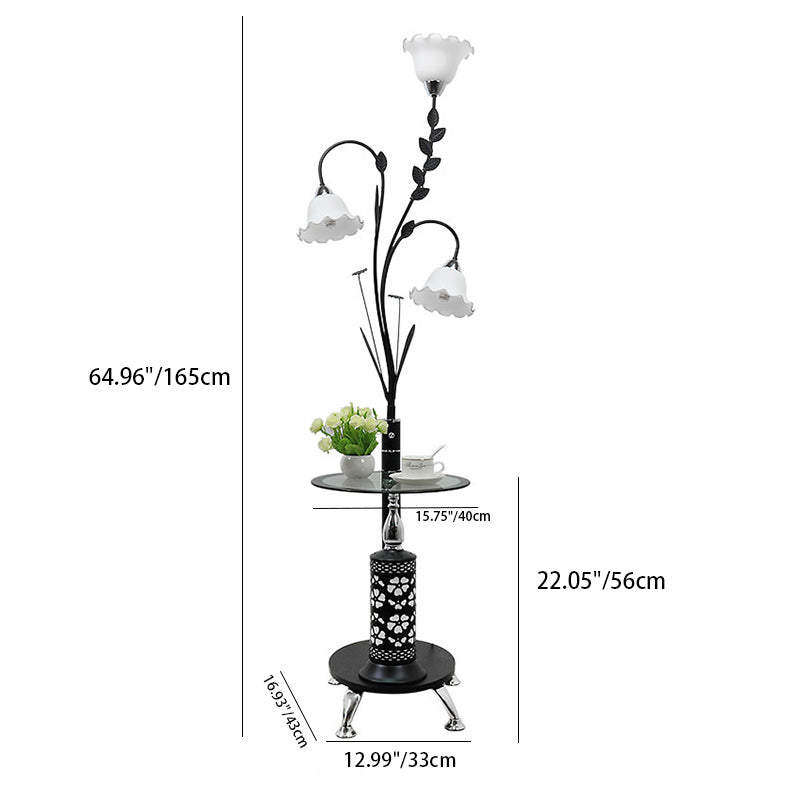 Round Cylinder Flower Chandelier 3-Light Floor Lamp