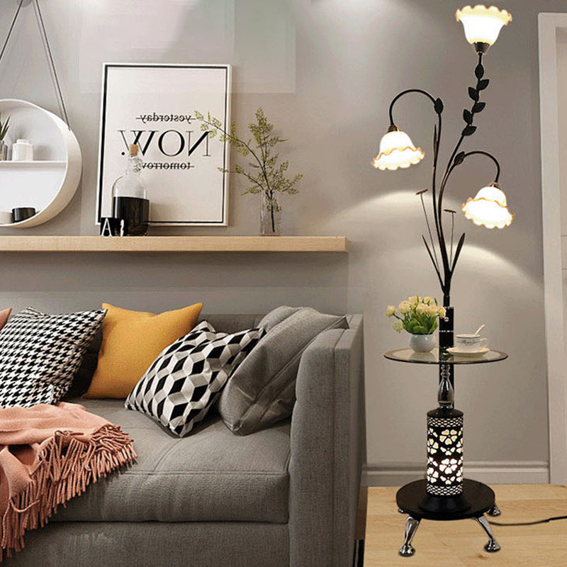 Round Cylinder Flower Chandelier 3-Light Floor Lamp