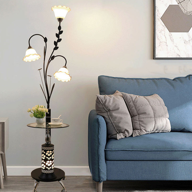 Round Cylinder Flower Chandelier 3-Light Floor Lamp