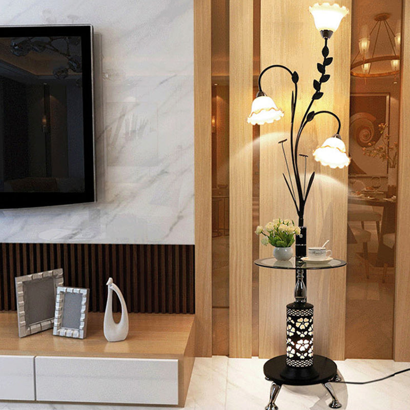 Round Cylinder Flower Chandelier 3-Light Floor Lamp