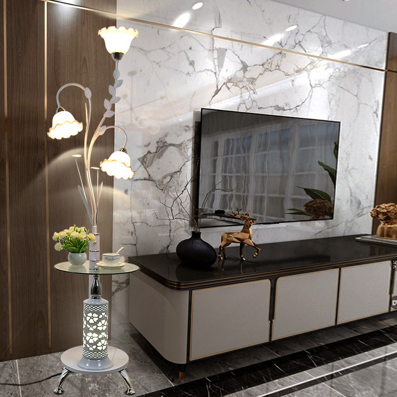 Round Cylinder Flower Chandelier 3-Light Floor Lamp