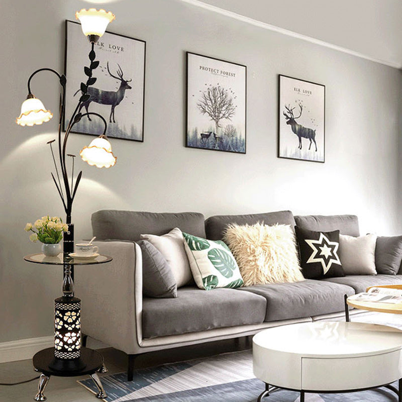 Round Cylinder Flower Chandelier 3-Light Floor Lamp