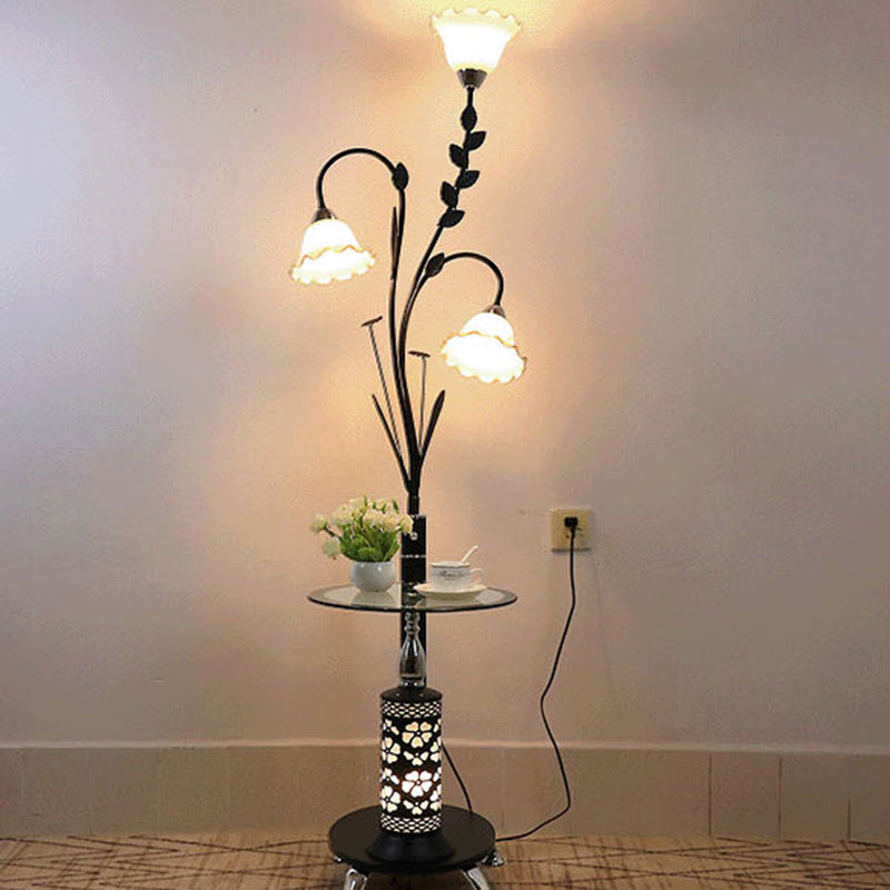 Round Cylinder Flower Chandelier 3-Light Floor Lamp