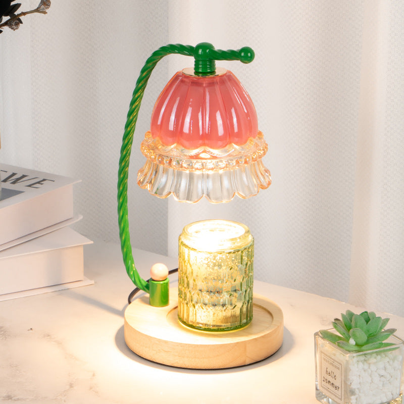 Cylinder Bellflower Disc Wood Table Lamp