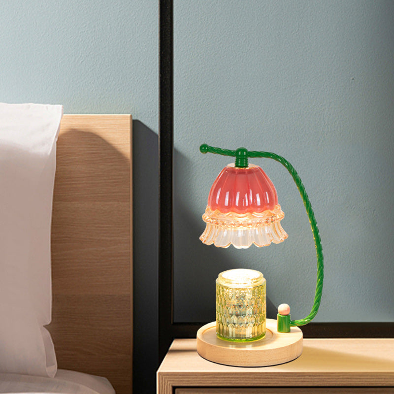 Cylinder Bellflower Disc Wood Table Lamp