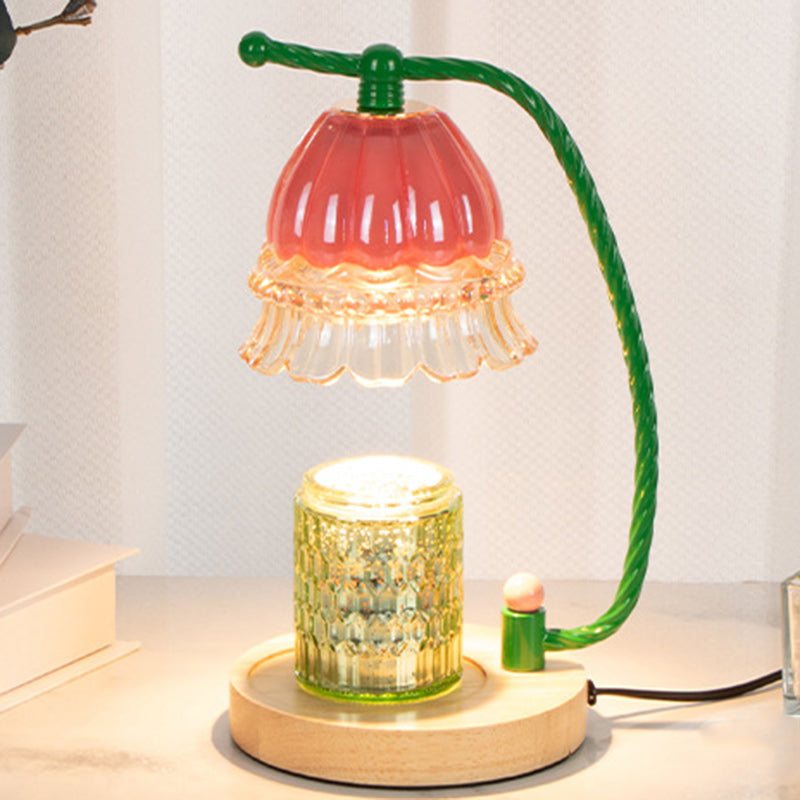 Cylinder Bellflower Disc Wood Table Lamp