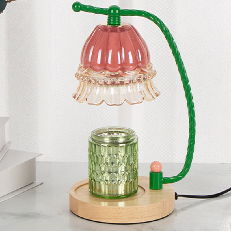 Cylinder Bellflower Disc Wood Table Lamp