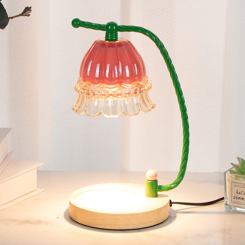 Cylinder Bellflower Disc Wood Table Lamp