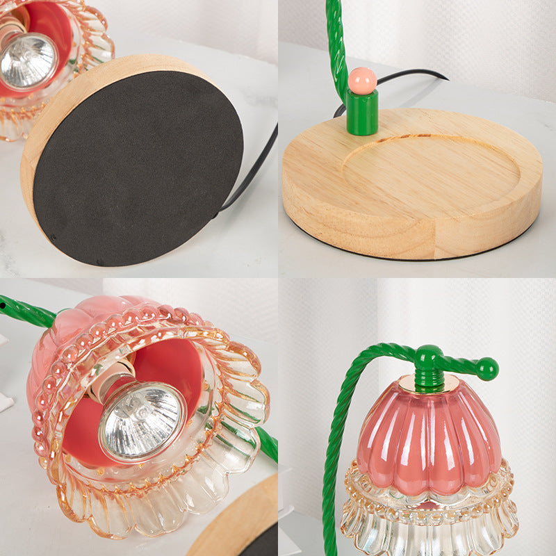 Cylinder Bellflower Disc Wood Table Lamp