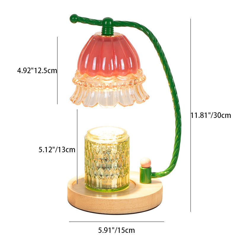 Cylinder Bellflower Disc Wood Table Lamp