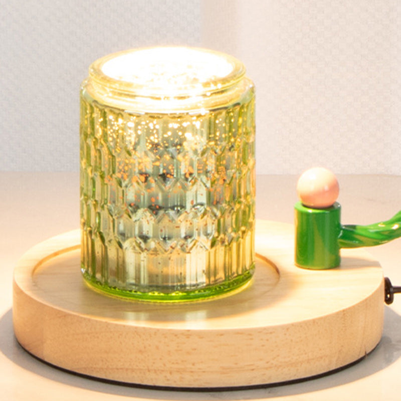 Cylinder Bellflower Disc Wood Table Lamp