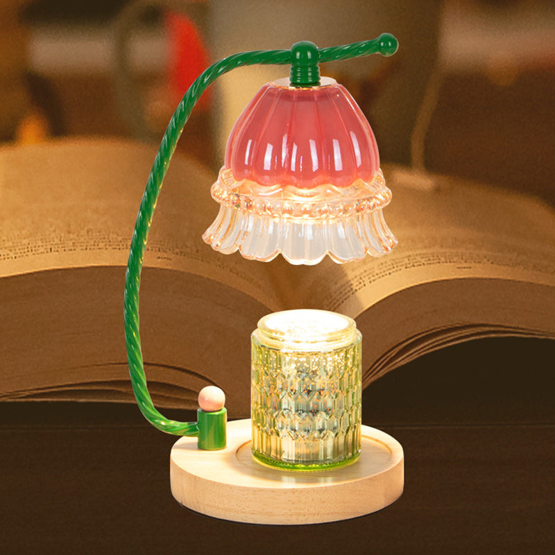 Cylinder Bellflower Disc Wood Table Lamp