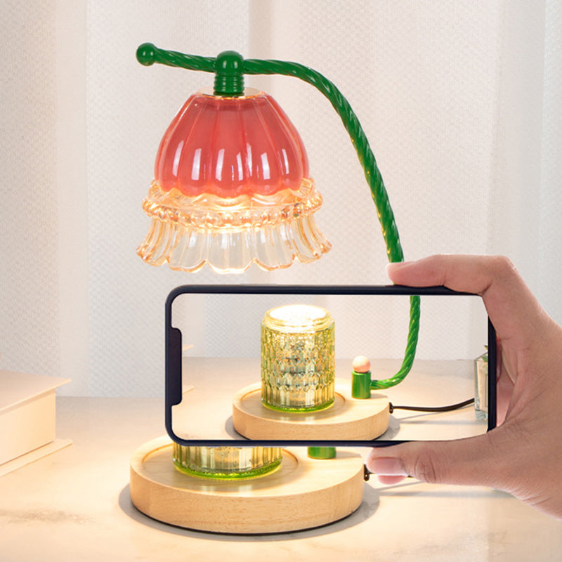 Cylinder Bellflower Disc Wood Table Lamp