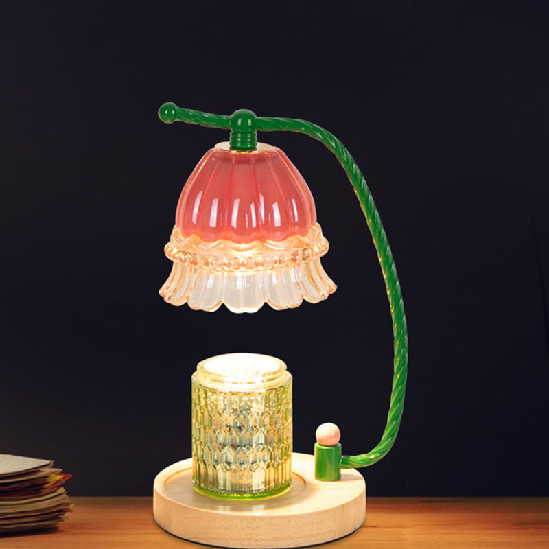 Cylinder Bellflower Disc Wood Table Lamp