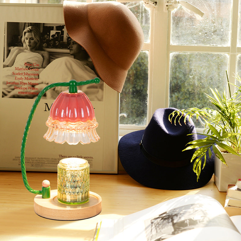 Cylinder Bellflower Disc Wood Table Lamp