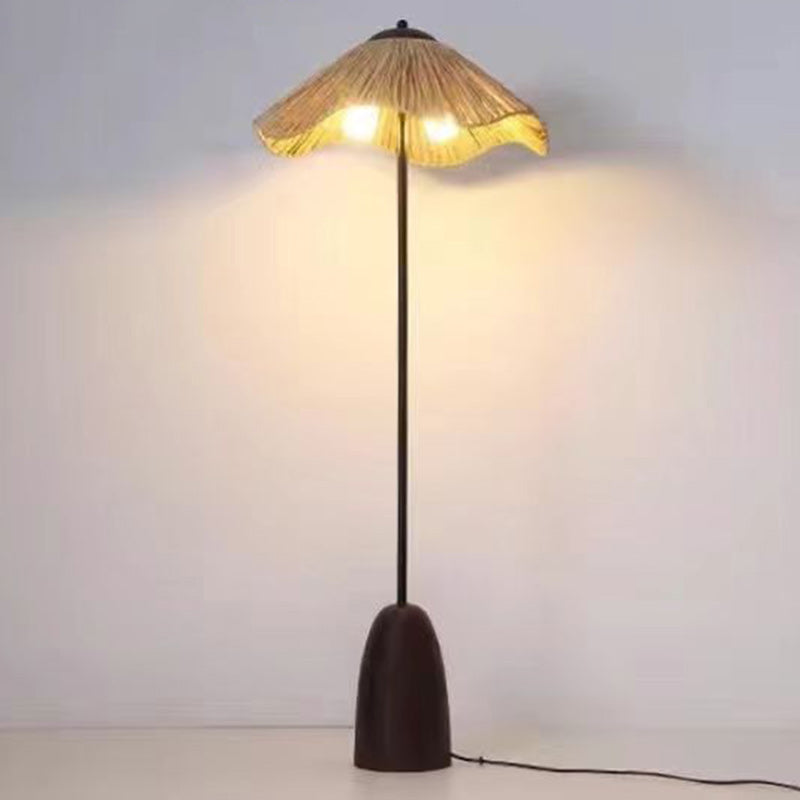 Umbrella Cylinder Iron Straw 2-Light Floor Lamp