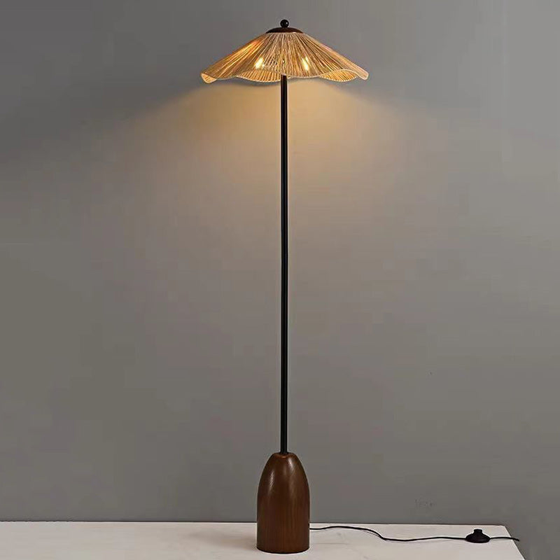 Umbrella Cylinder Iron Straw 2-Light Floor Lamp