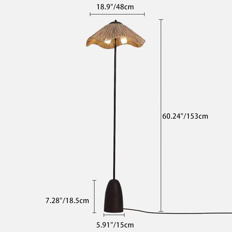 Umbrella Cylinder Iron Straw 2-Light Floor Lamp