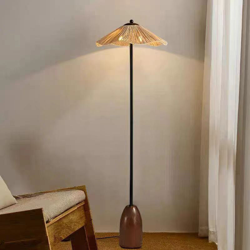 Umbrella Cylinder Iron Straw 2-Light Floor Lamp