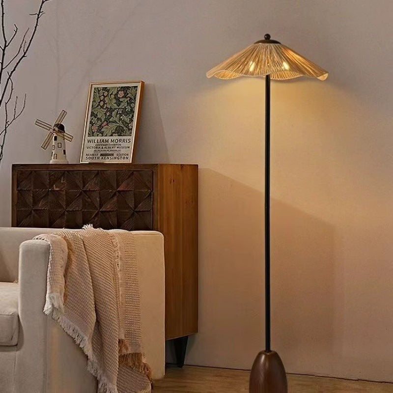 Umbrella Cylinder Iron Straw 2-Light Floor Lamp
