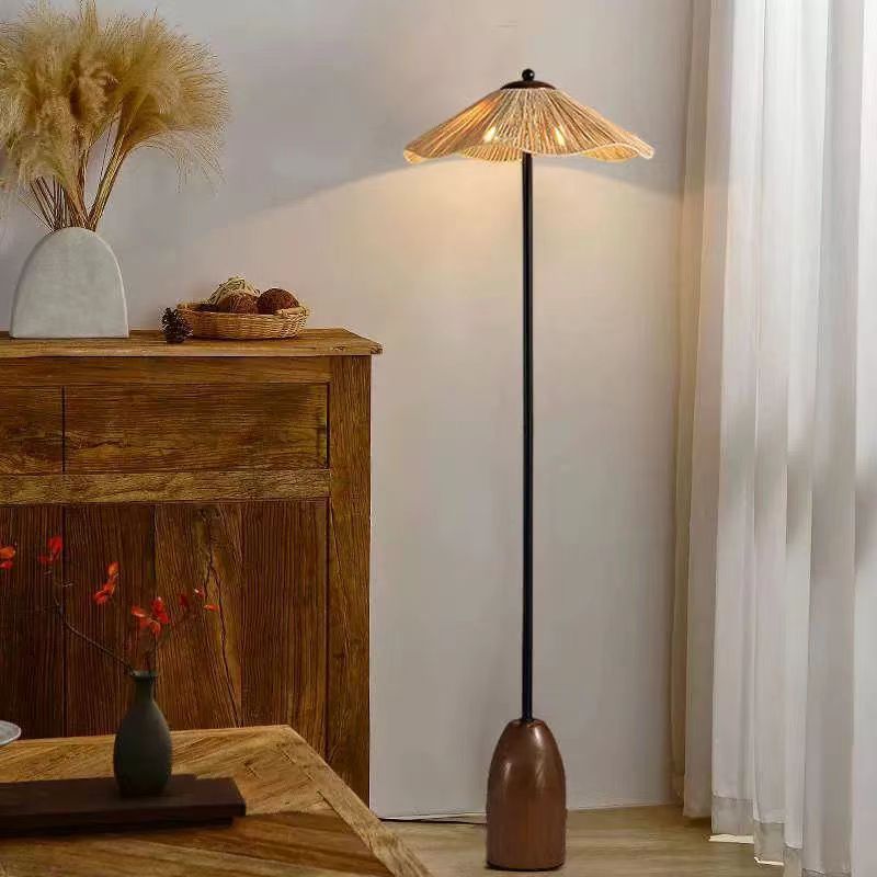 Umbrella Cylinder Iron Straw 2-Light Floor Lamp