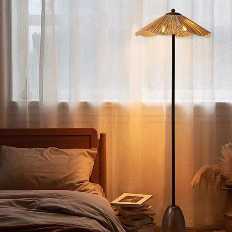 Umbrella Cylinder Iron Straw 2-Light Floor Lamp