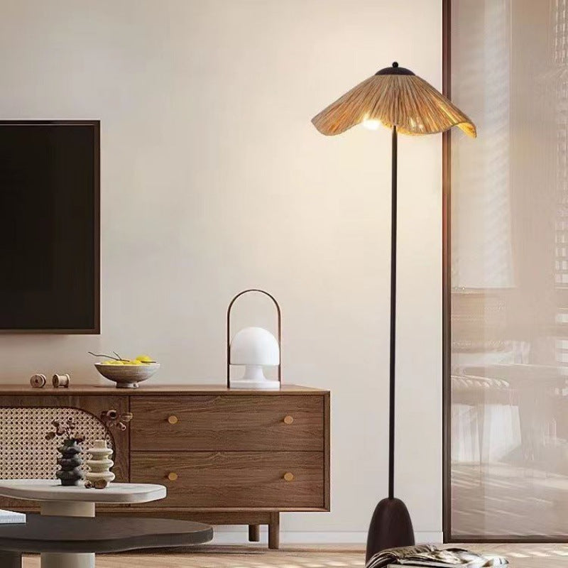 Umbrella Cylinder Iron Straw 2-Light Floor Lamp